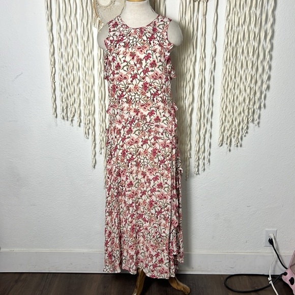 Sundance Dresses & Skirts - Sundance Pink Red Floral Ruffle Accent Sleeveless Midi Length Dress M